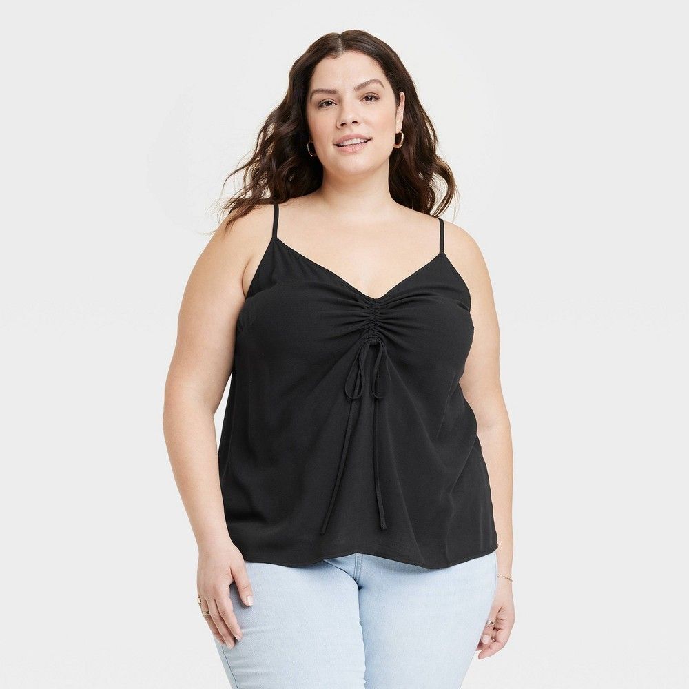 Ava & Viv Women's Rayon Cinched Tank Top Adjustable Straps - Black - 3X